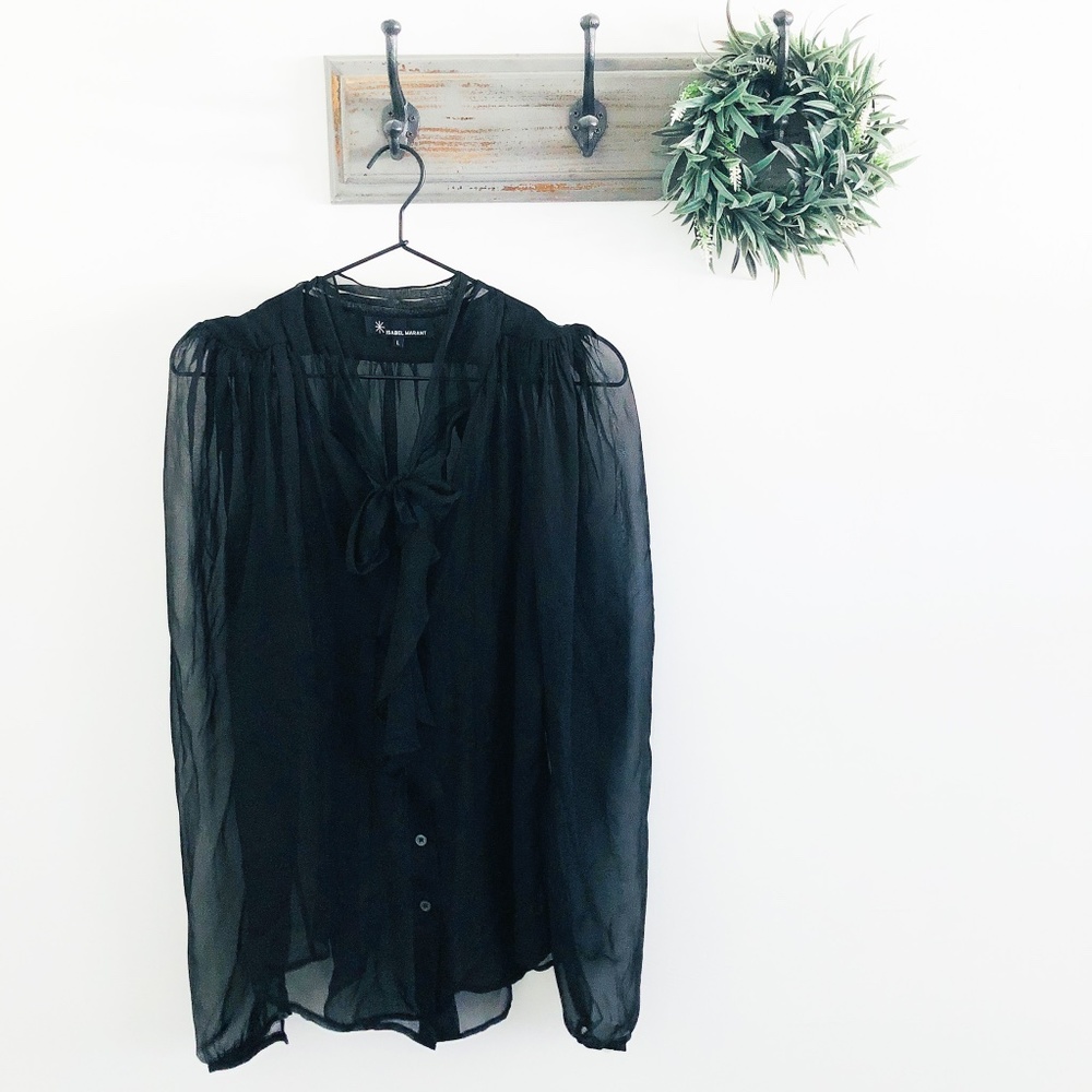 Like New | Isabel Marant Silk Tie Front Blouse | Black |   Size L